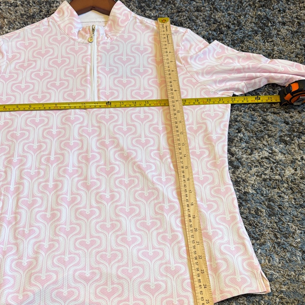 SanSoleil NWT Long Sleeve Pink Hearts Quarter Zip Sun Golf Pickleball Shirt NEW - Picture 10 of 16